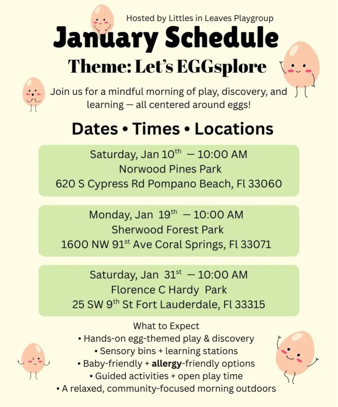 January Schedule - Let's EGGsplore