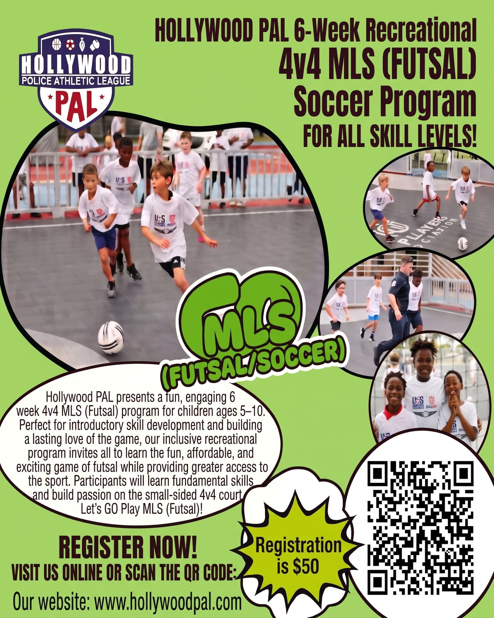 Hollywood PAL 6-Week Recreational 4v4 MLS (Futsal) Soccer Program