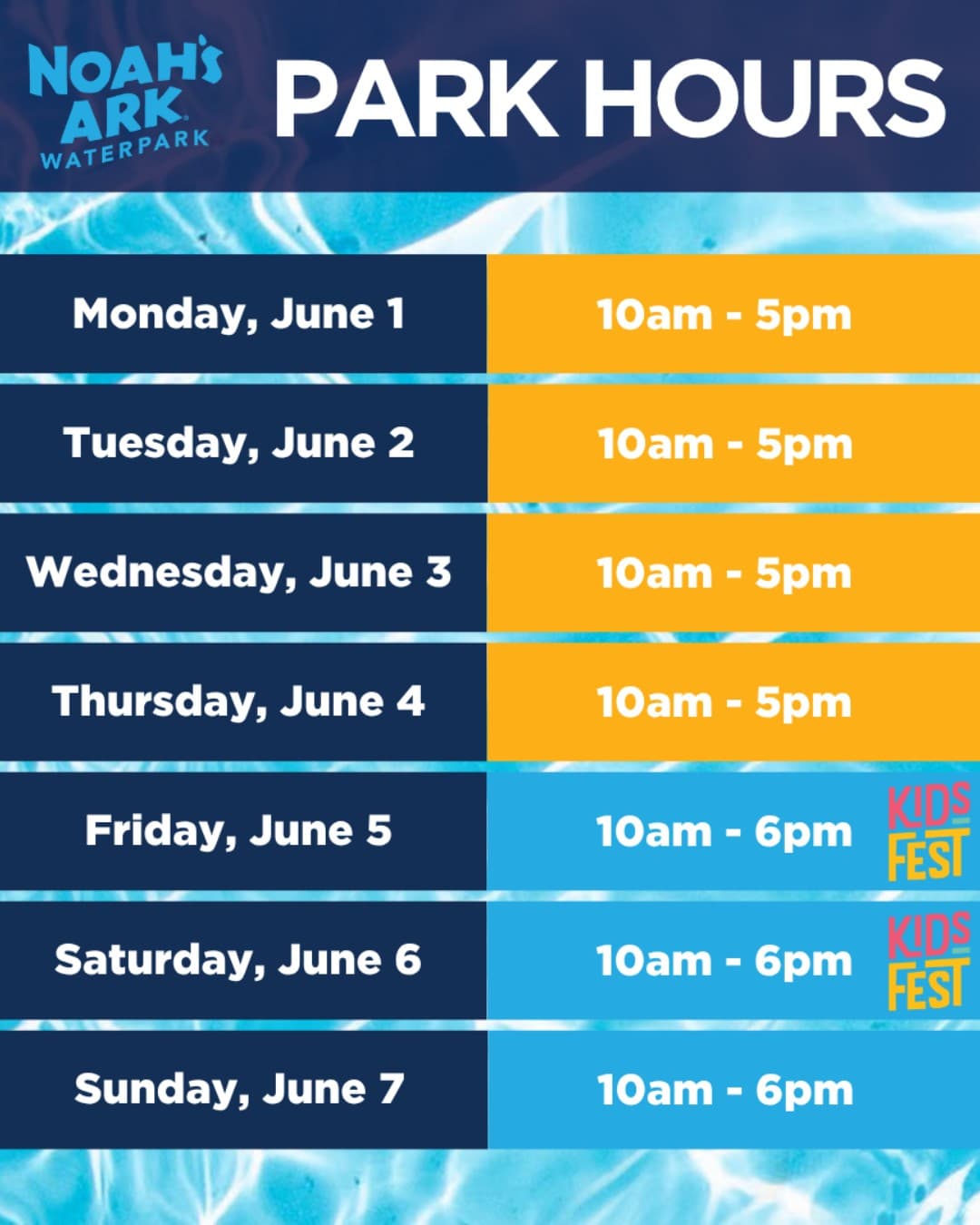 Kids Fest at Noah's Ark Waterpark