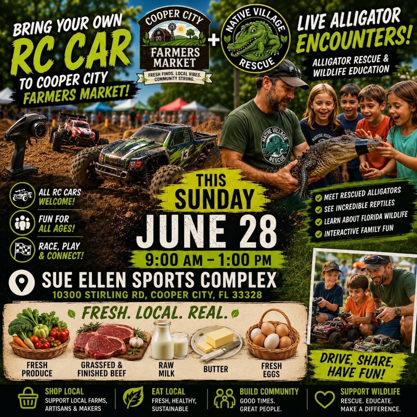 Live Alligator Encounters & RC Car Fun at Cooper City Farmers Market