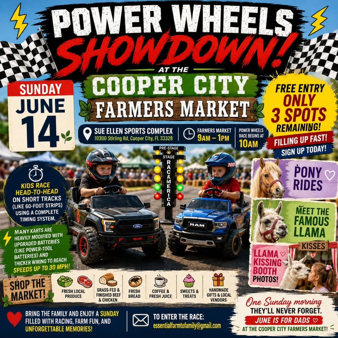 Kids Race Power Wheels at Cooper City Farmers Market